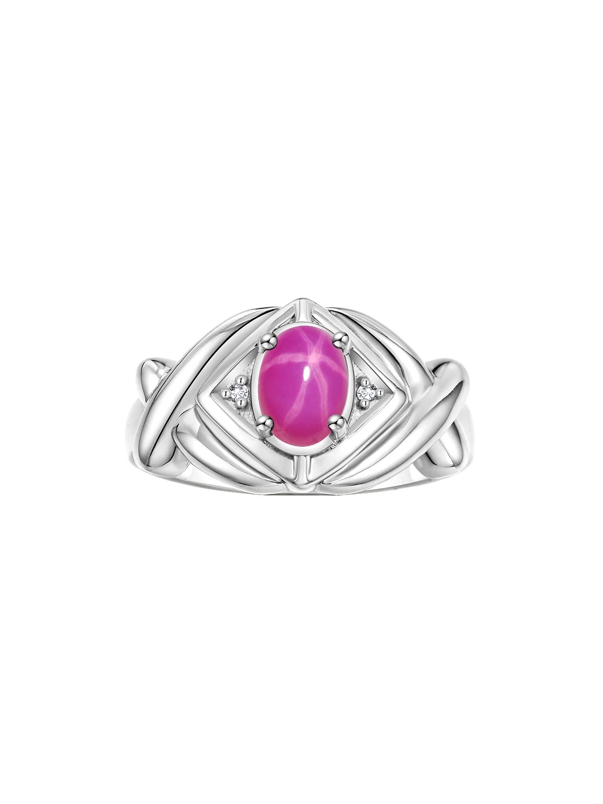 RYLOS Sterling Silver XOXO Hugs & Kisses Ring for Women - 7X5MM Star Ruby & Diamond Jewelry (Sizes 5-10) | Elegant Gift for Anniversary, Birthday & Valentine's Day