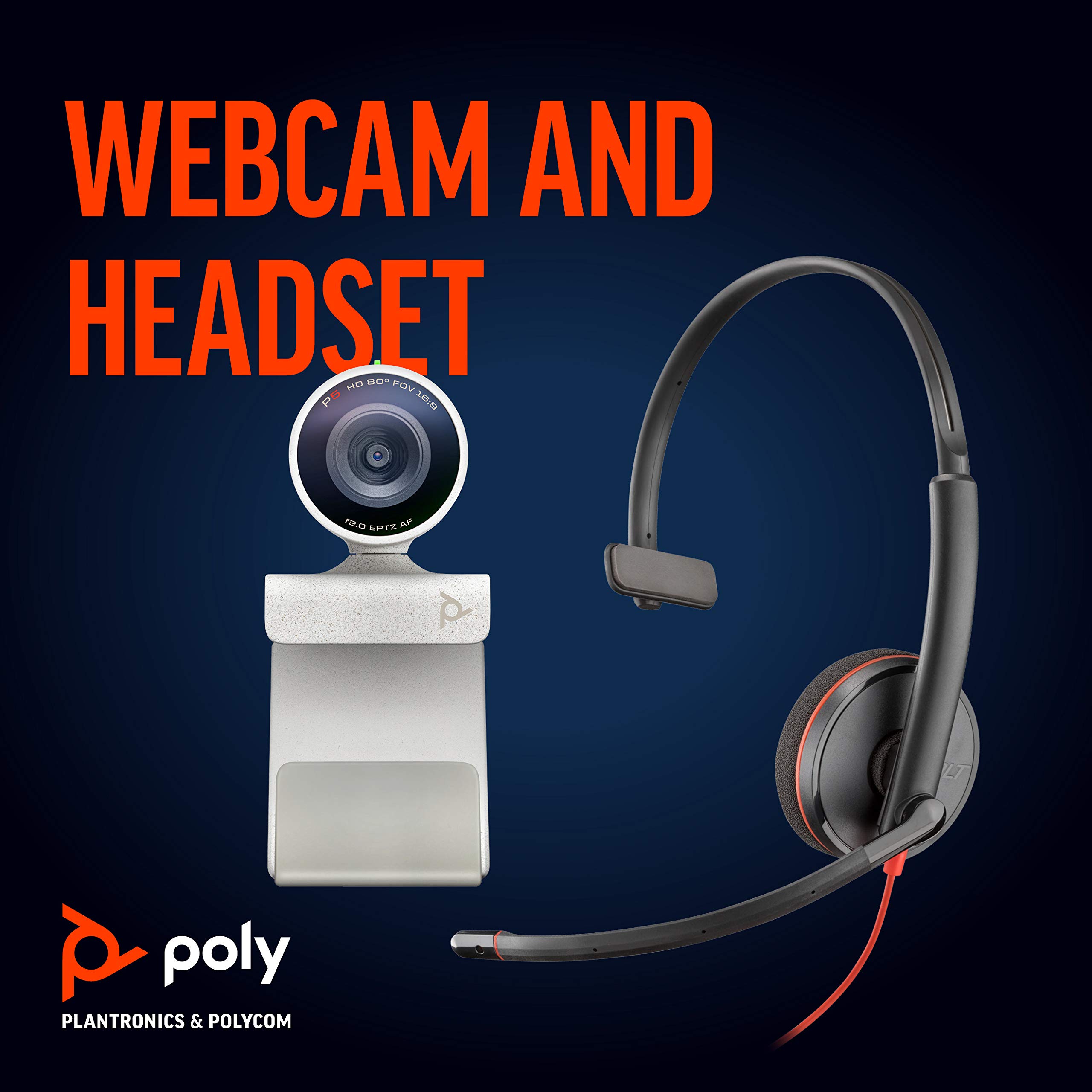 Poly Studio P5 Kit with Blackwire 3210 Headset - 1080p HD Video Conferencing Webcam & USB-A Bundle for Professional Meetings, Remote Work, and Online Classes