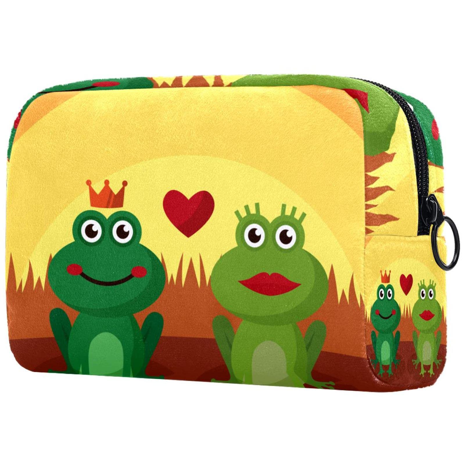 Small Frog Print Cosmetic Travel Bag - Portable Makeup Pouch with Zipper for Women | Cute Toiletry Organizer for Travel, Gym & Daily Use