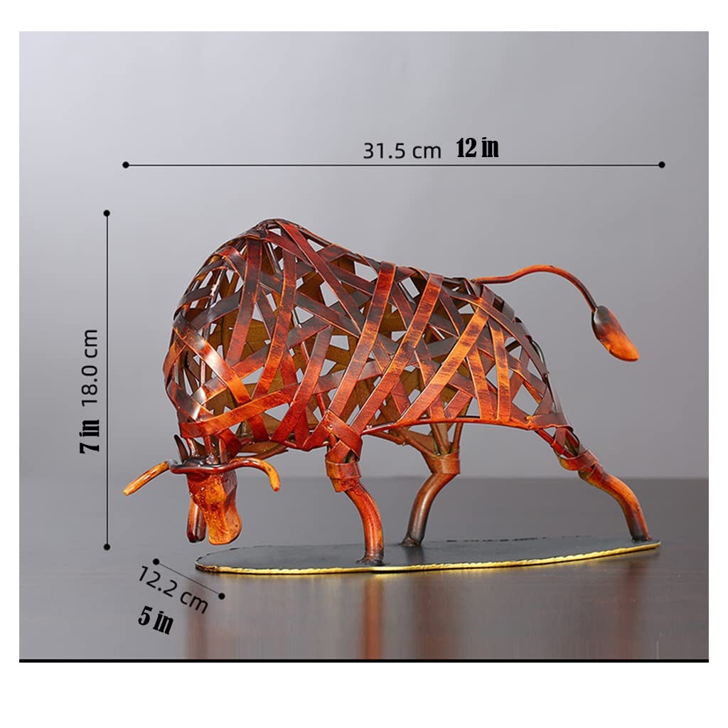 Handmade Metal Iron Braided Bull Statue - Animal Figurine Sculpture for Home & Office Decor, Lucky Cattle Ornament for Bookshelf, Wine Cabinet, Birthday Gift (Wine Red) | Perfect for Farmhouse Decor, Western Theme Parties & Rustic Wedding Centerpieces