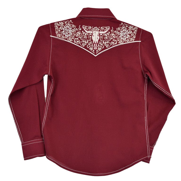 Vintage Wine Embroidered Long Sleeve Shirt for Girls - CH Collection | Perfect for School, Parties & Casual Wear