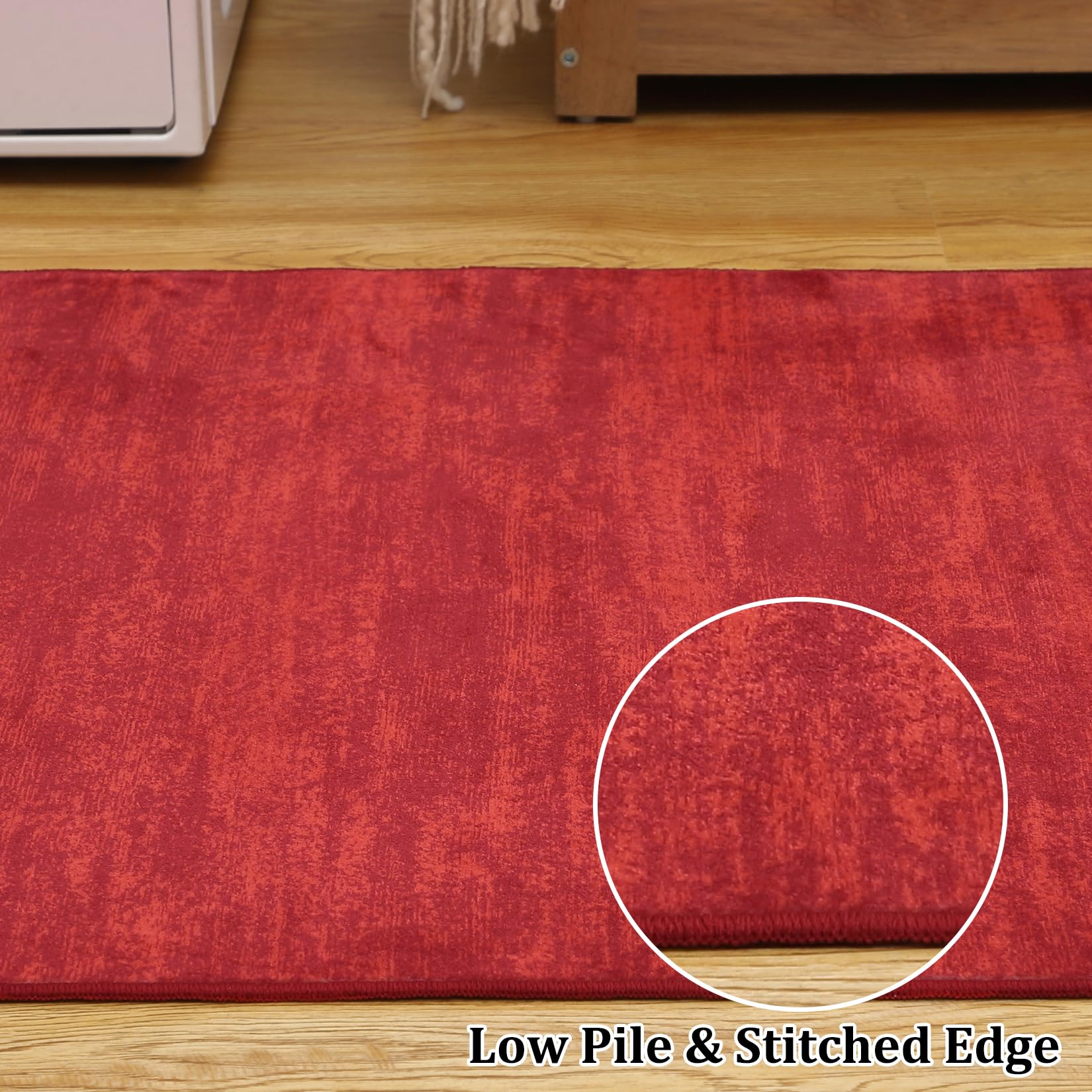 GARVEE 3x5 Feet Modern Washable Non-Slip Area Rug - Solid Red Contemporary Throw Rug for Living Room, Bedroom, Kids Room - Soft Indoor Carpet Perfect for Home Decor, Dorm & Office Spaces (3' x 5')