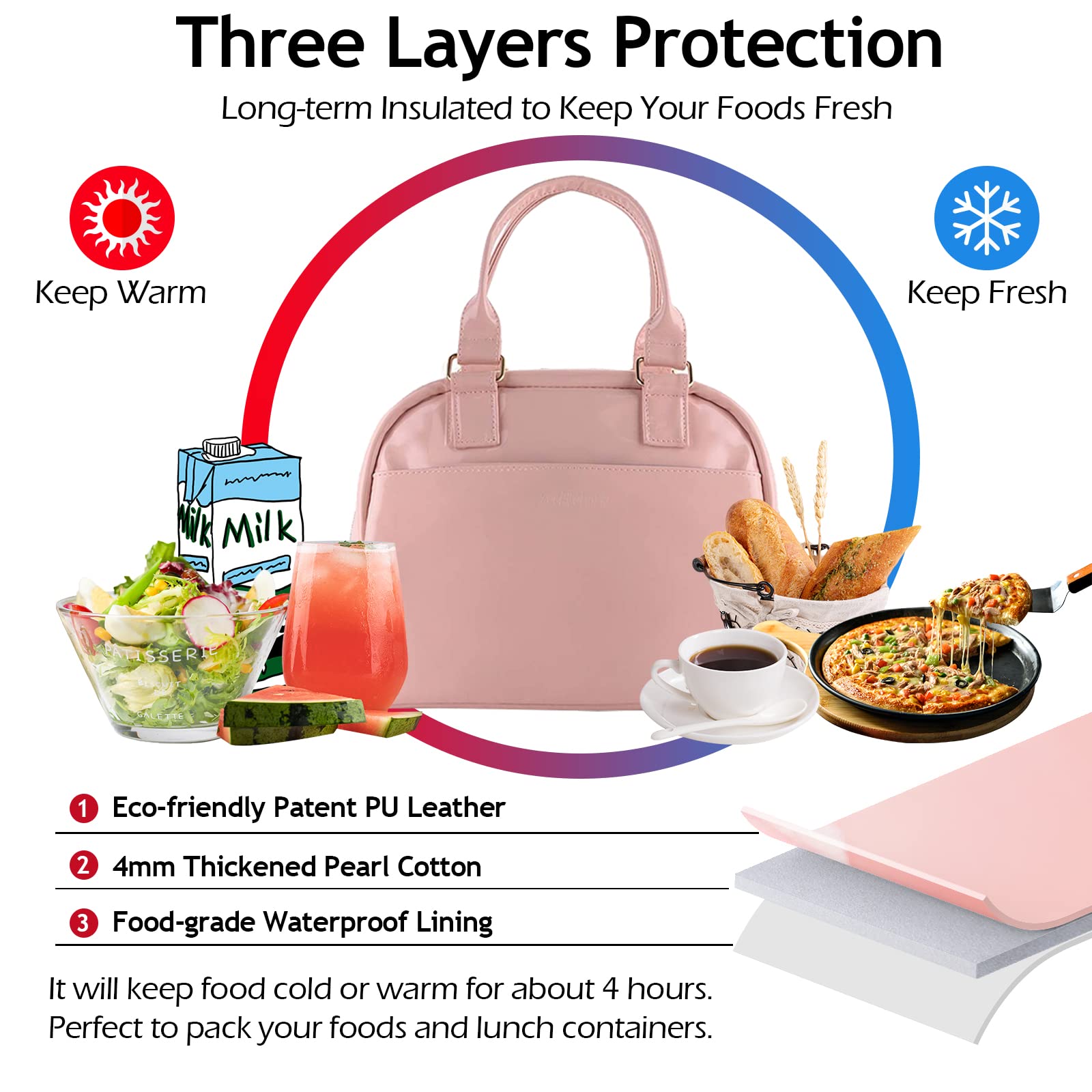 Yookee Home Insulated Lunch Bag for Women - Large Cute Pink Lunch Tote for Adults, Meal Prep Lunchbox for Work, School & Nursing - Perfect for Office, College & Healthcare Professionals