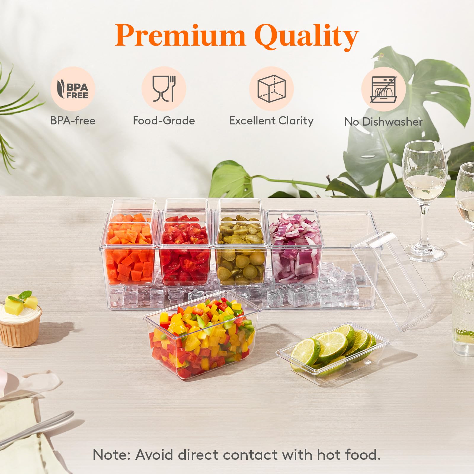 Lifewit 5-Container Condiment Caddy with Lids - Perfect for Parties, Salads & Tacos