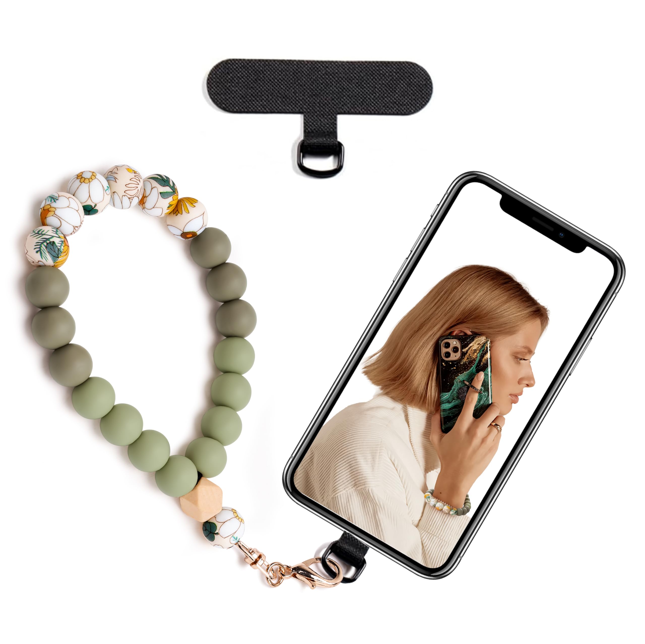 Silicone Beaded Phone Wrist Strap with Tether Tab - Elastic Hands-Free Phone Lanyard for iPhone, Samsung & Smartphones (Light Green) - Perfect for Gym, Running, Travel & Outdoor Activities