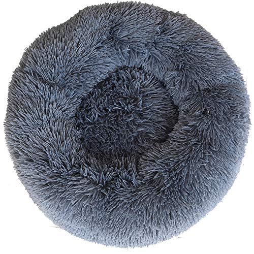 Cozy Plush Round Cat Bed for Small Dogs & Kittens - Soft Warm Pet Donut Bed with Anti-Slip Bottom (36x36x12cm) - Perfect for Indoor Lounging, Napping & Cuddling