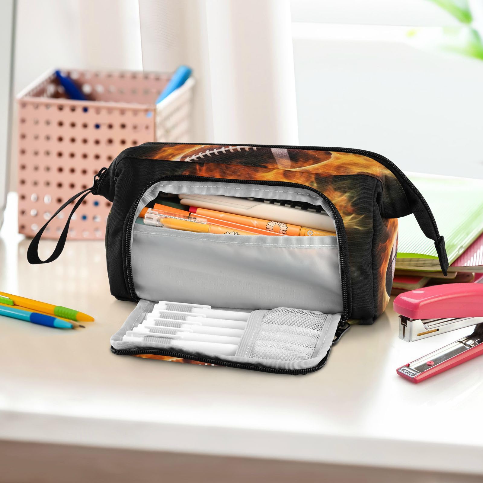 Sports Football Pencil Case - Large Capacity School & Office Organizer for Pens, Pencils & Stationery - Perfect for Students, Boys, Girls & Professionals (College, Work, Travel)