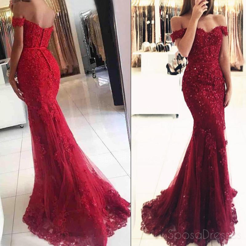 Elegant Off Shoulder Dark Red Lace Beaded Mermaid Evening Prom Dress - Formal Gown for Homecoming, Party & Special Occasions | Style 17207