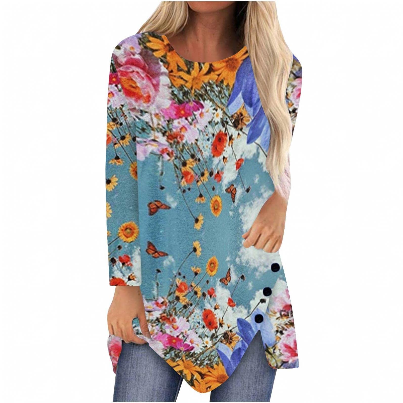 Trendy Women's Long Sleeve Crew Neck Graphic T-Shirts - Loose Fit Casual Pullover Blouse for Everyday Wear | Perfect for Fall & Winter Outfits, Layering, and Street Style Fashion