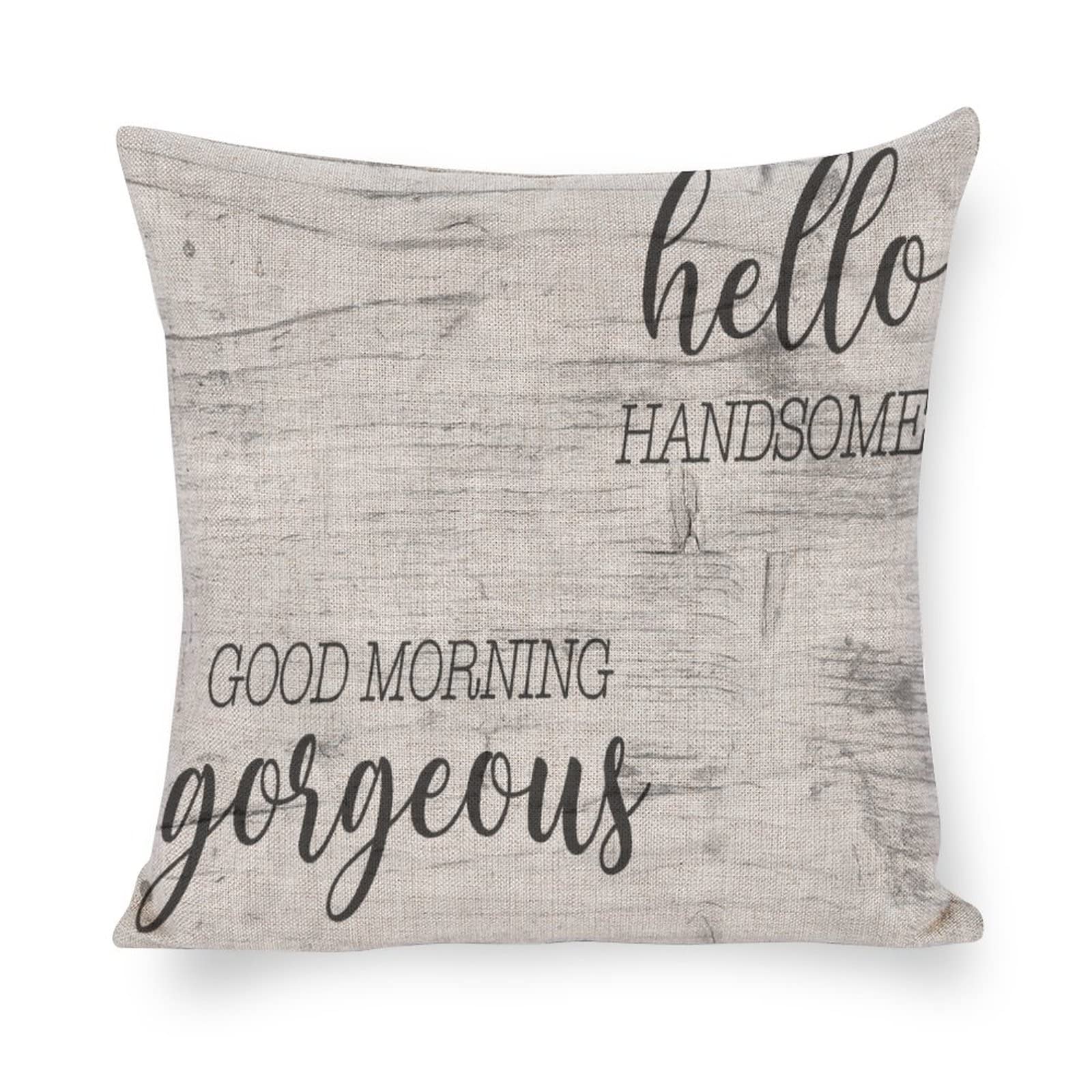 Good Morning Gorgeous Hello Handsome Farmhouse Pillow Covers 20x20 Inch - Decorative Cotton Linen Throw Pillow Cases for Couch, Bed & Sofa - Spring Home Decor Accent for Living Room & Bedroom