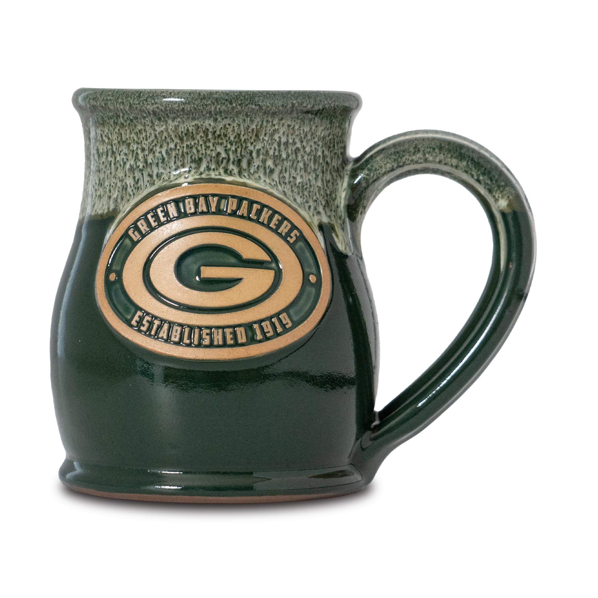 Green Bay Packers 14 oz Ceramic Coffee Mug - NFL Football Team Logo Two-Tone Tall Belly Cup - Handmade in USA by Deneen Pottery - Perfect for Coffee, Tea or Beer - Great Gift for Packers Fans at Home, Office or Tailgating Parties