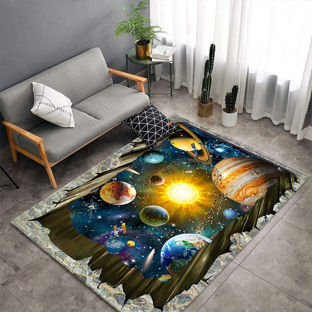 CASD 3D Galaxy Starry Sky Printed Area Rug - Outer Space Theme Kids Bedroom Decor, Non-Slip Floor Mat for Living Room & Kitchen (35x24 Inches) - Perfect for Nursery, Playroom & Dorm Room Space Decor