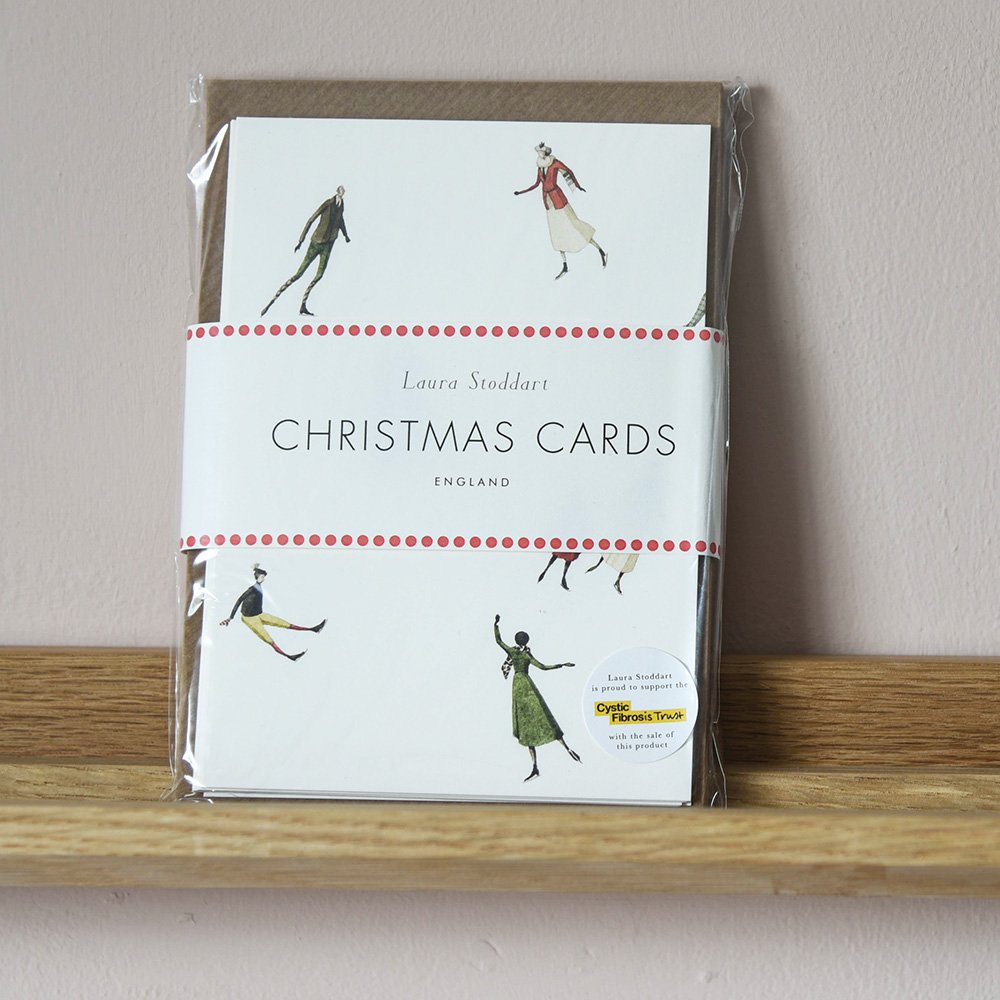 Christmas Cards with Ice Skaters Design - Pack of 10 Holiday Greeting Cards for Winter Celebrations & Festive Gifting