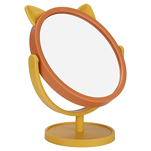 Cartoon Style Small Vanity Mirror - HD Desk Mirror with Flexible Stand for Home & Dorm Room (Orange) | Perfect for Makeup, Grooming & Decoration