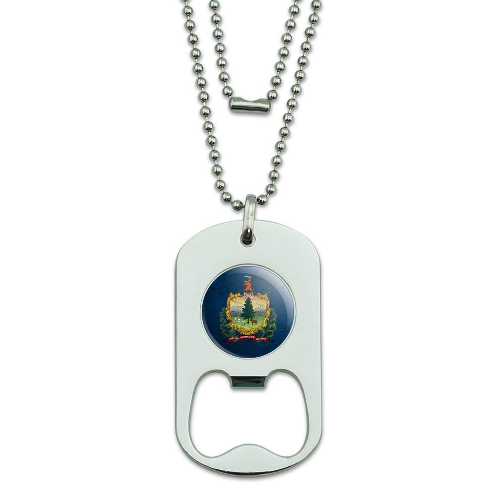 Vintage Rustic Vermont State Flag Distressed USA Military Dog Tag Bottle Opener Pendant - Patriotic Gift for Men, Keychain Accessory for Beer Lovers & Outdoor Enthusiasts