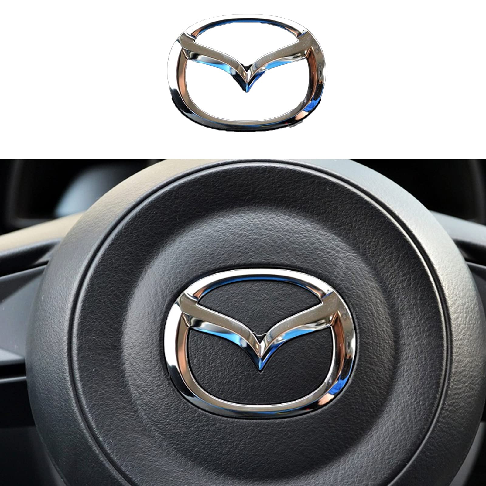 Premium Mazda Steering Wheel Cover Sticker & Emblem Logo Frame Trim - Compatible with Mazda 3/6, CX-3/CX-5/CX-9 - Silver (Enhances Grip & Style for Safer Driving)