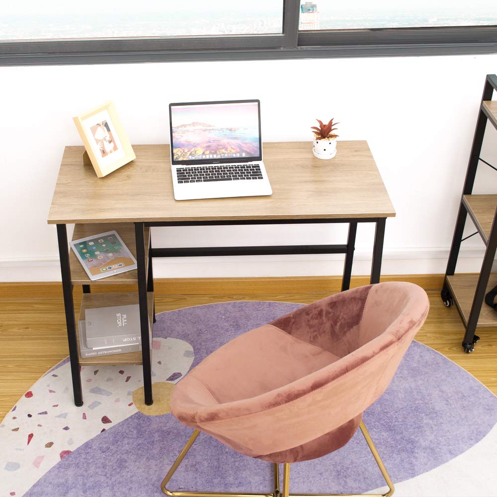 Modern Light Oak Coral Flower Landisl Desk with 2 Open Shelves - Stylish Home Office Furniture for Books, Office Supplies & Decor - Perfect for Small Spaces & Workstations