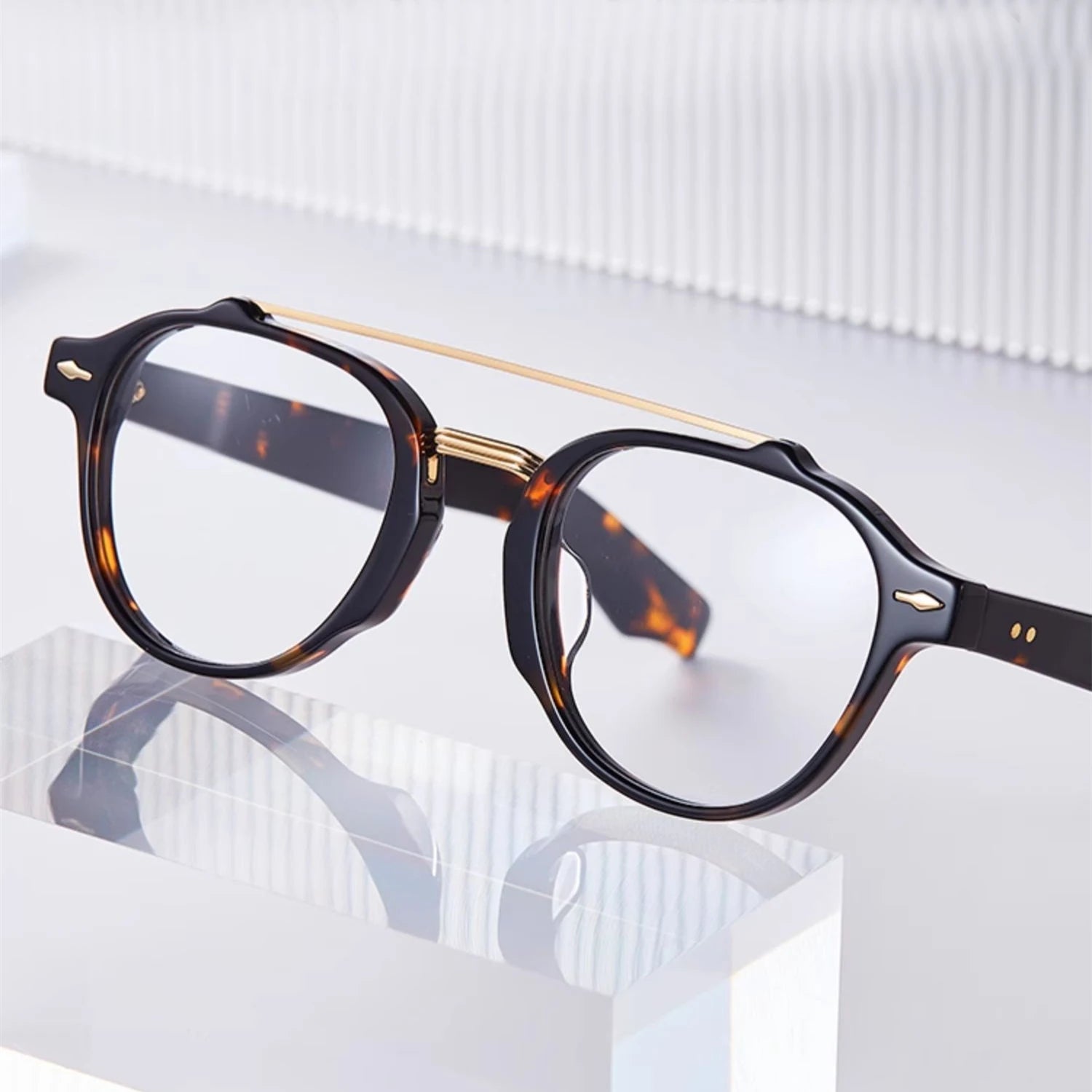 Stylish Unisex Black Acetate Eyeglasses with Double Bridge - Oval Full Rim Frame 63468 | Perfect for Work, Reading & Fashion Accessories