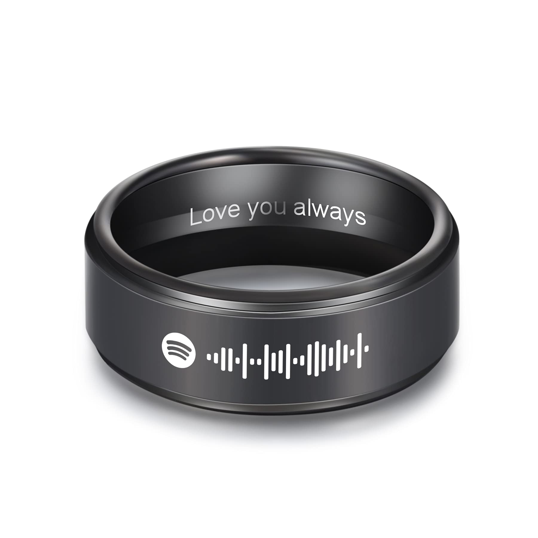 Personalized Stainless Steel Men's Wedding Band Ring with Spotify Music Code - Black Engagement Ring for Him - Perfect for Anniversaries, Proposals & Special Occasions