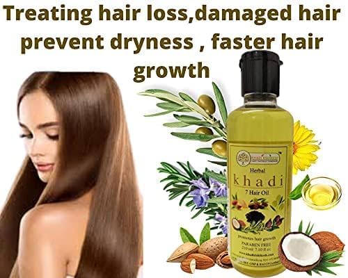 Khadi Rishikesh Herbal 7 Hair Oil for Hair Growth & Fall Control - 210ml | Natural Remedy for Hair Loss, Dandruff & Split Ends | Promotes Strong, Long & Silky Shine Hair | Paraben-Free Formula | Includes Free Keychain | Perfect for Daily Hair Care & Scalp Massage