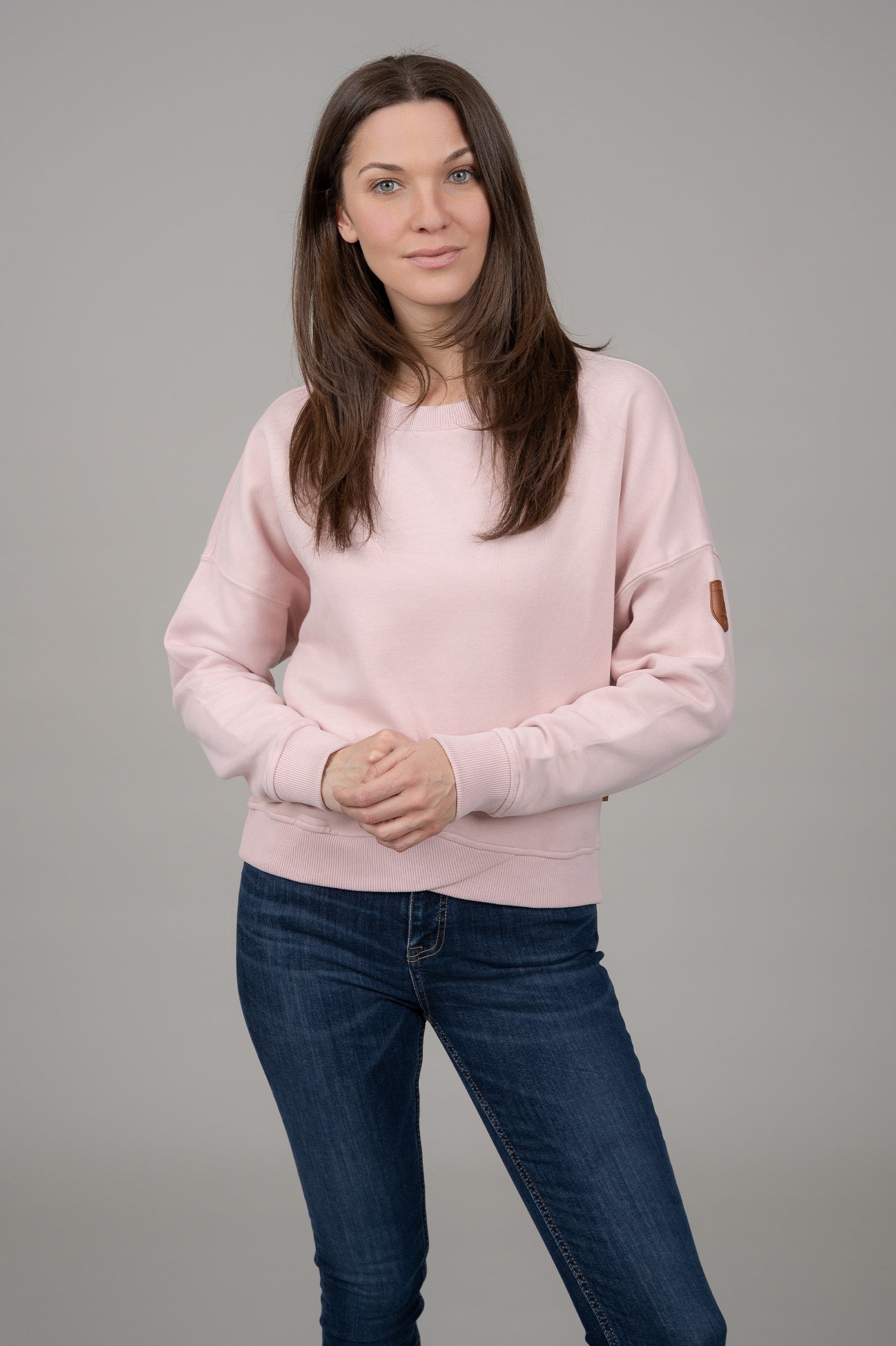 Erma Sepia Rose Cross Hem Sweatshirt - Women's Vintage Style Pullover for Casual Wear & Street Fashion