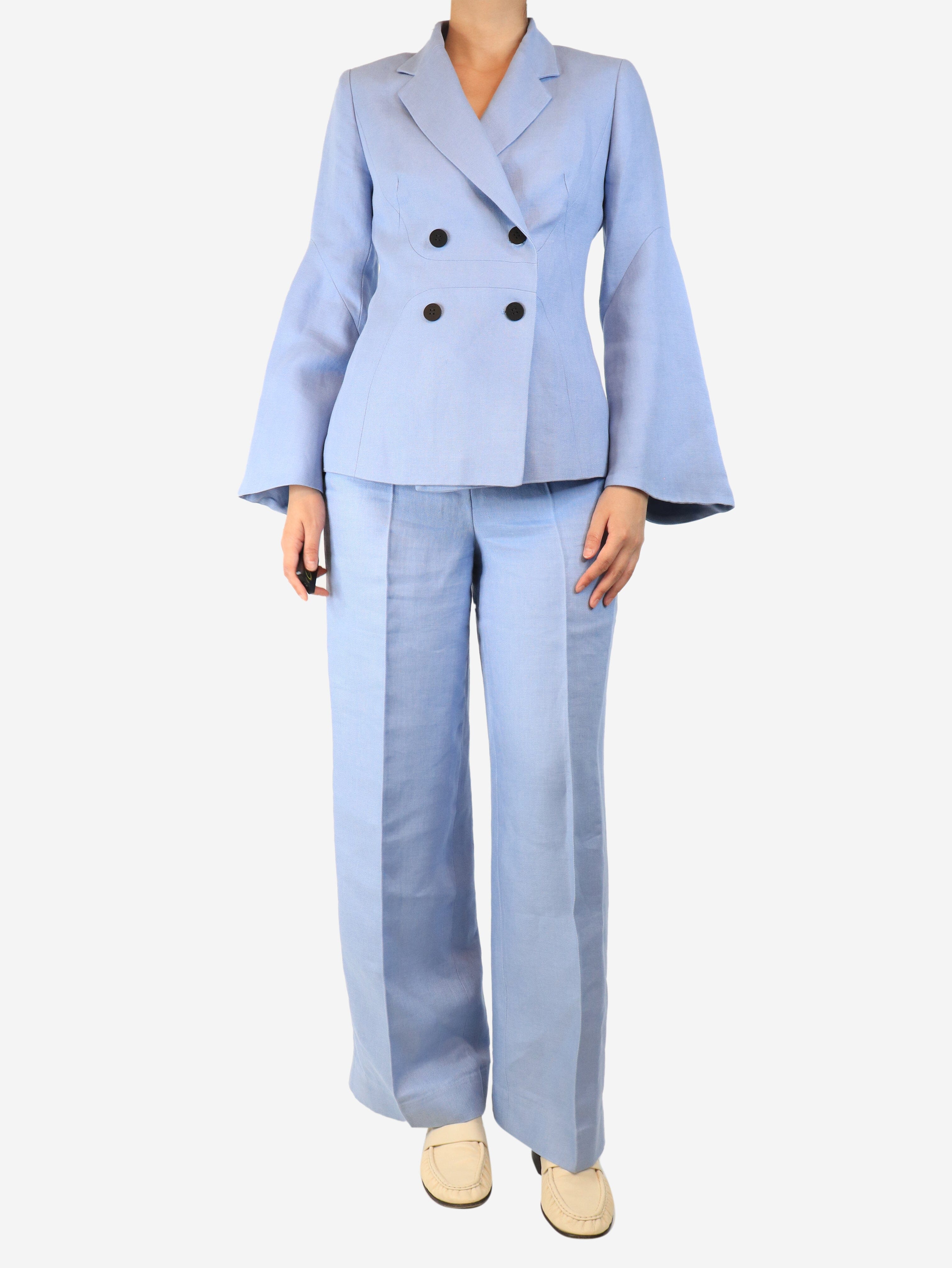 Blue Linen 2-Piece Suit for Women | UK Size 8 | Summer Office Wear & Casual Outfits