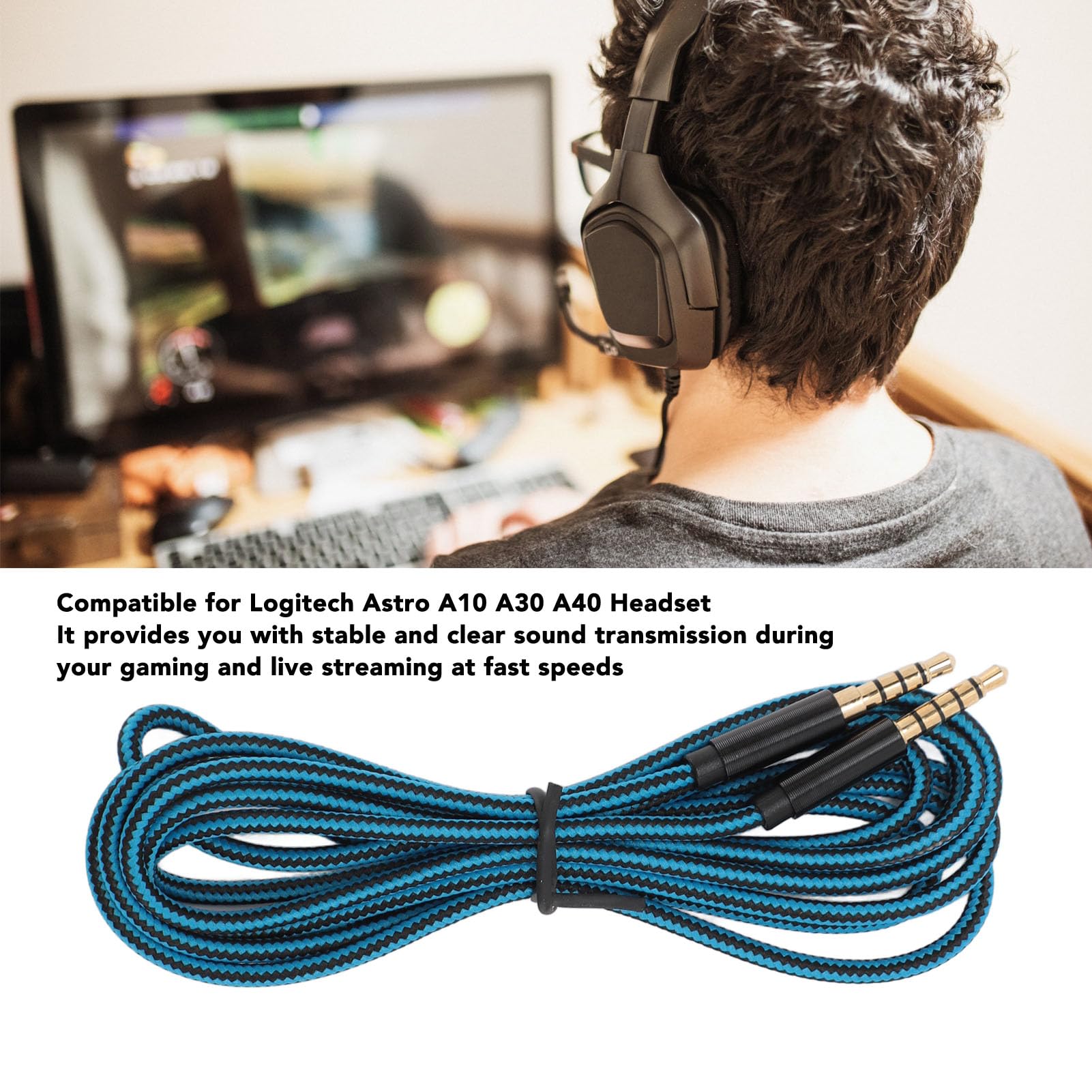 Premium 3.5mm 5-Pole to 4-Pole Audio Cable for Logitech A10 A30 Gaming Headset - Gold Plated Connectors, 2m/6.6ft Length - Perfect for PC, PS4, Xbox Gaming & Home Theater Systems