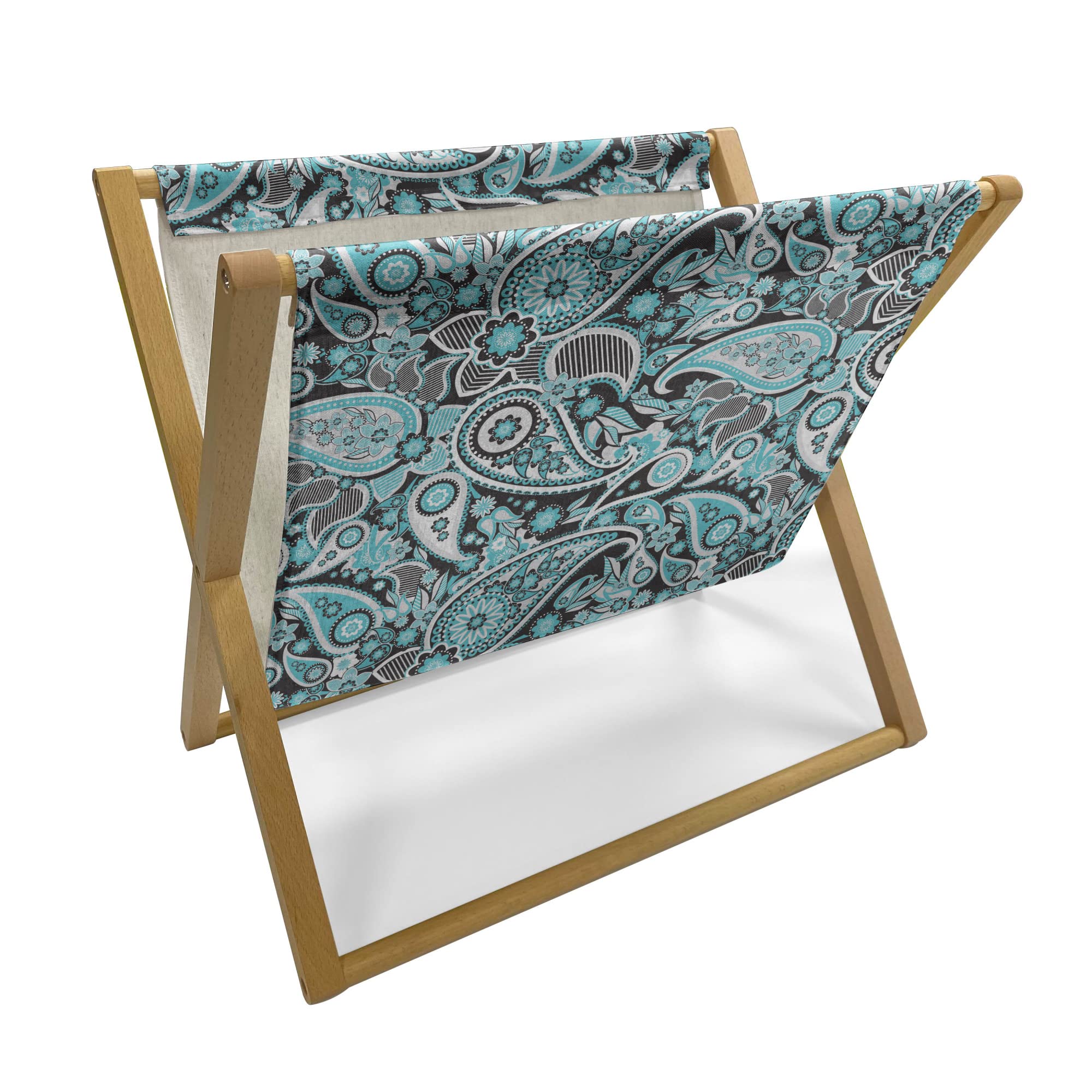 Ambesonne Blue Paisley Book Holder - Decorative Floor Magazine Rack with Traditional Buta Floral Motifs - 22