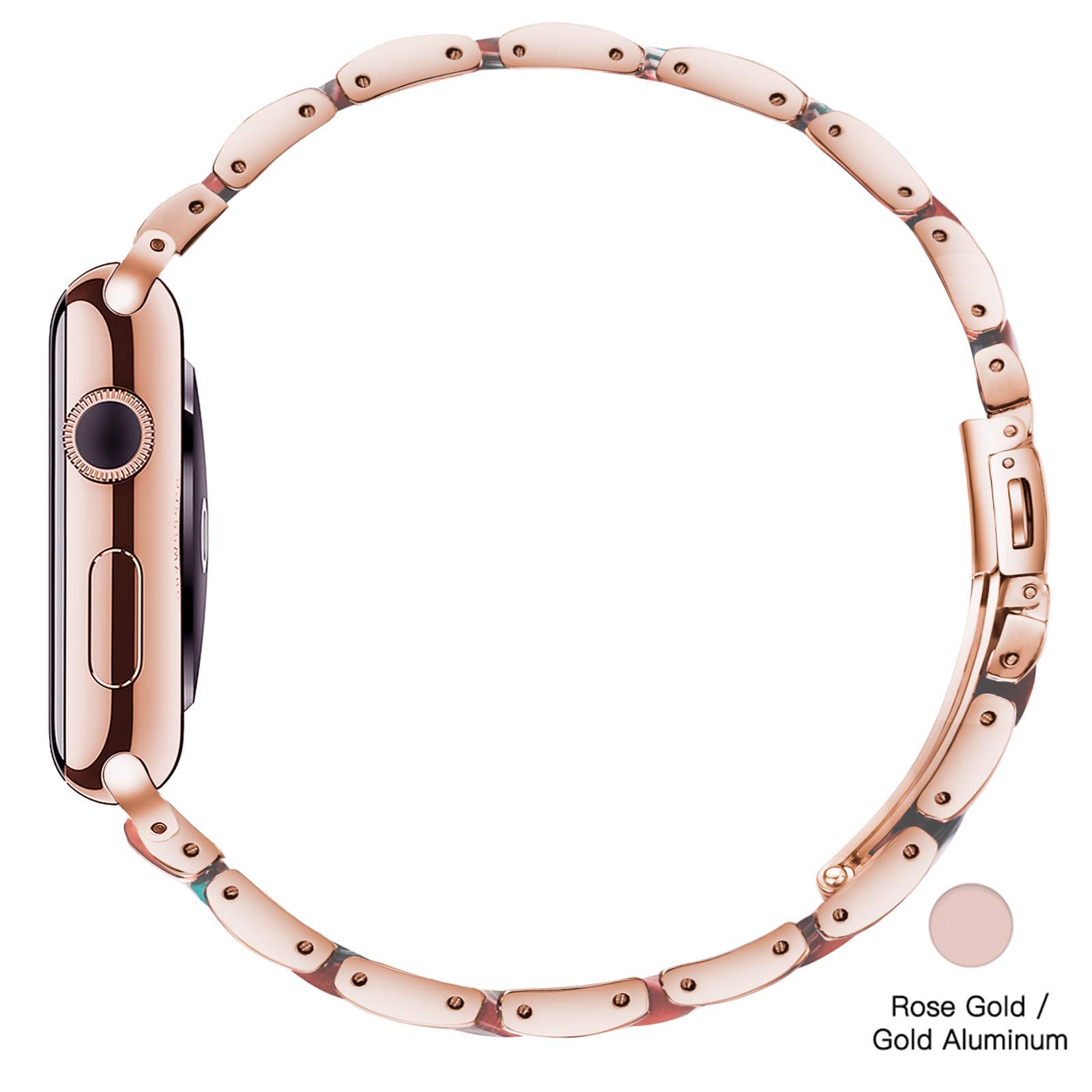 Luxury Resin & Stainless Steel Apple Watch Band for Women - Comfortable Strap Compatible with Apple Watch Series 9/8/7/SE/6/5/4/3/2/1 (Rose-Emerald Red, 38mm/40mm/41mm) - Perfect for Workouts, Office & Everyday Fashion