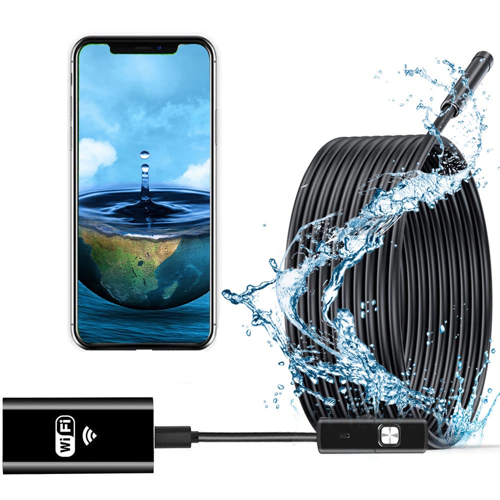 Wireless Endoscope Camera 2.0MP HD - WiFi Borescope with 8 LED Lights, 16.4ft Flexible Snake Cable, Waterproof for iPhone Android Samsung Windows - Perfect for Plumbing, HVAC, Automotive & Home Inspection