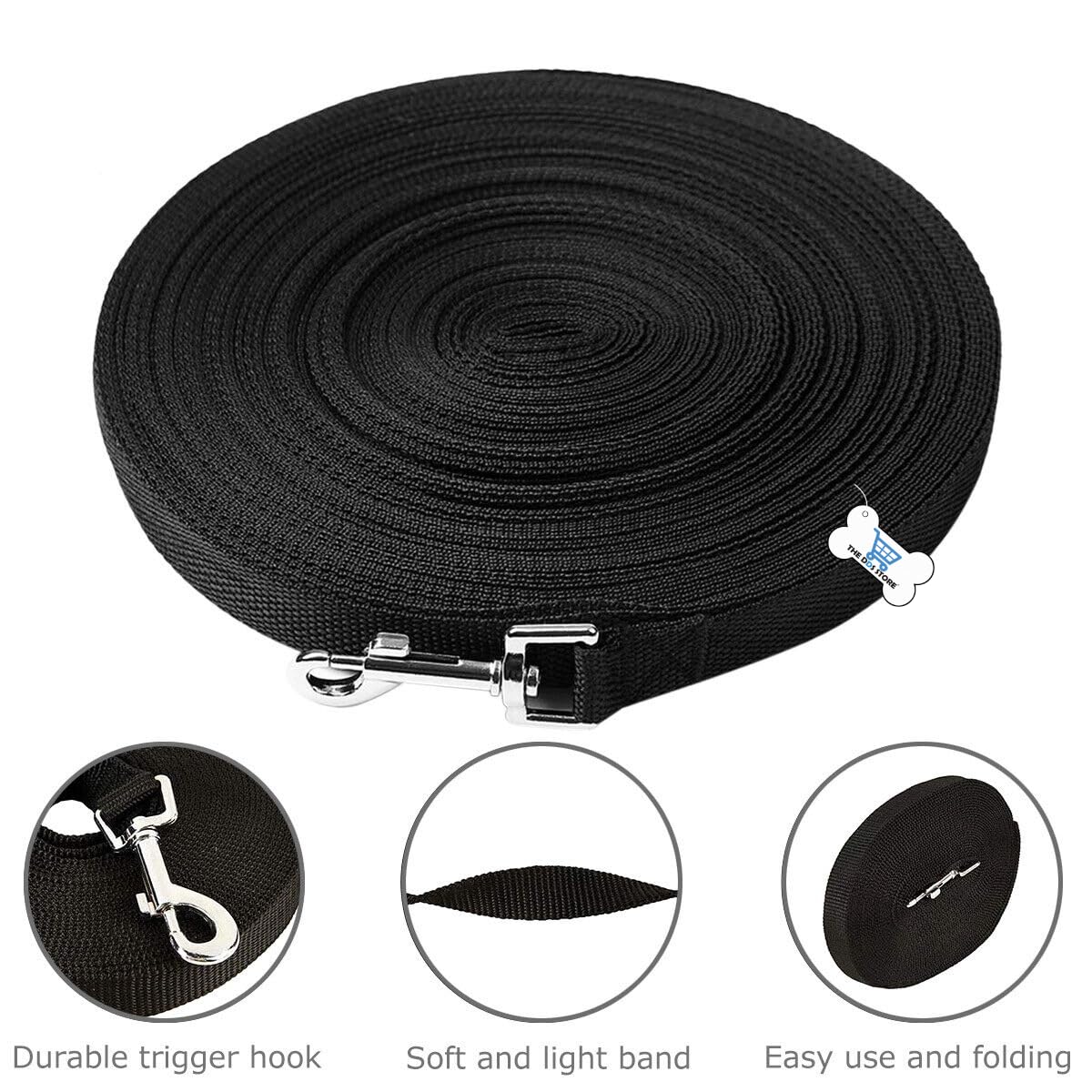 Durable 10FT Long Dog Leash for Small, Medium & Large Dogs - Heavy Duty Training Lead for Obedience, Recall & Agility - Perfect for Camping, Hiking & Outdoor Adventures (Black)