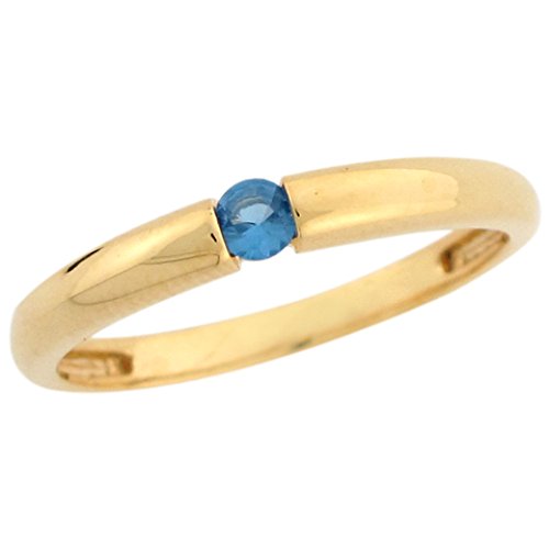 10K Real Yellow Gold Simulated Blue Zircon Ladies Band Ring - Elegant & Sleek Jewelry for Women | Perfect for Everyday Wear, Gift Giving & Special Occasions