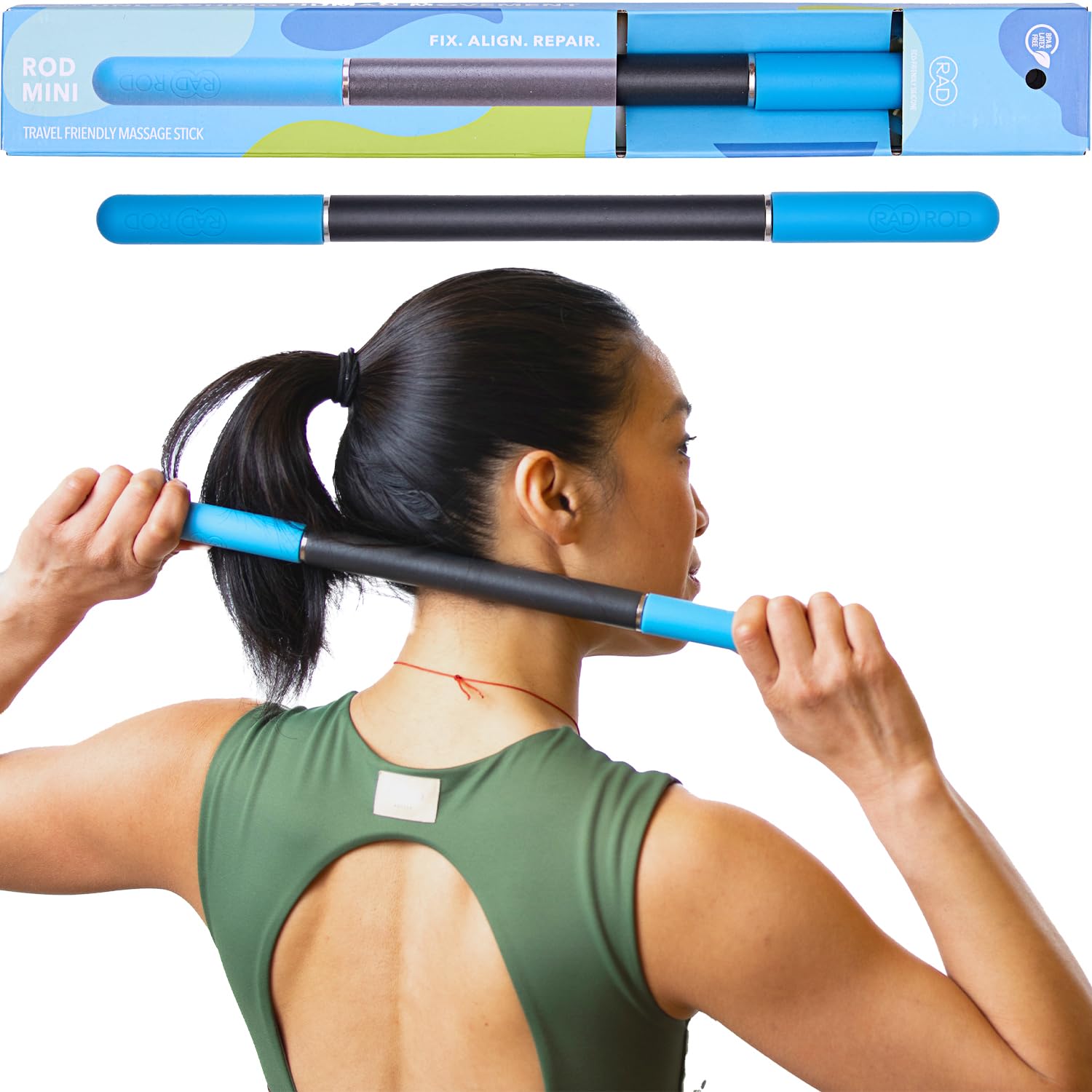 RAD Rod Mini Massage Roller Stick - Portable Myofascial Release Tool for Muscle Recovery, Legs, Shoulders, Neck & Back Pain Relief - Best Deep Tissue Massager for Athletes & Travel - Improve Mobility & Relaxation After Workout, Yoga, Gym or Office Work