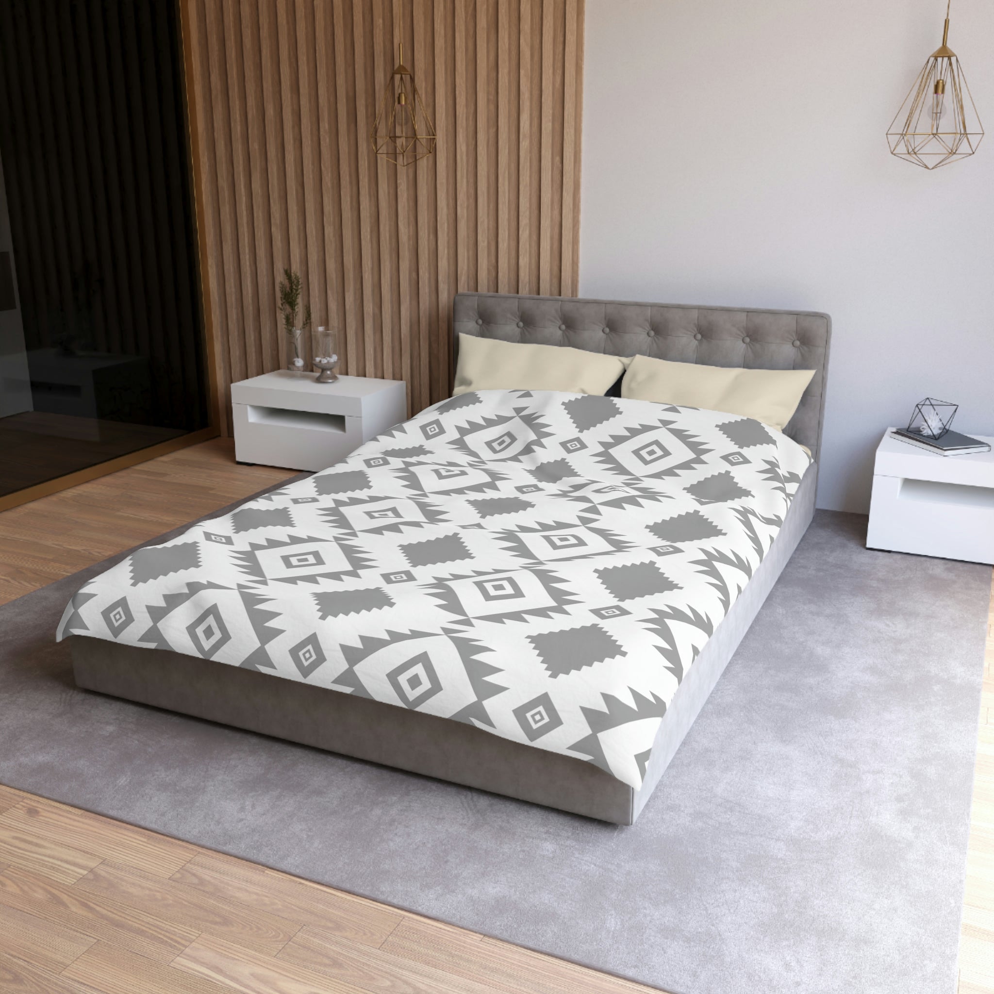 Southwest Style White and Gray Microfiber Duvet Cover Set - Soft Bedding Comforter Cover for Cozy Bedroom Decor | Perfect for Guest Rooms, Master Bedrooms & Vacation Homes