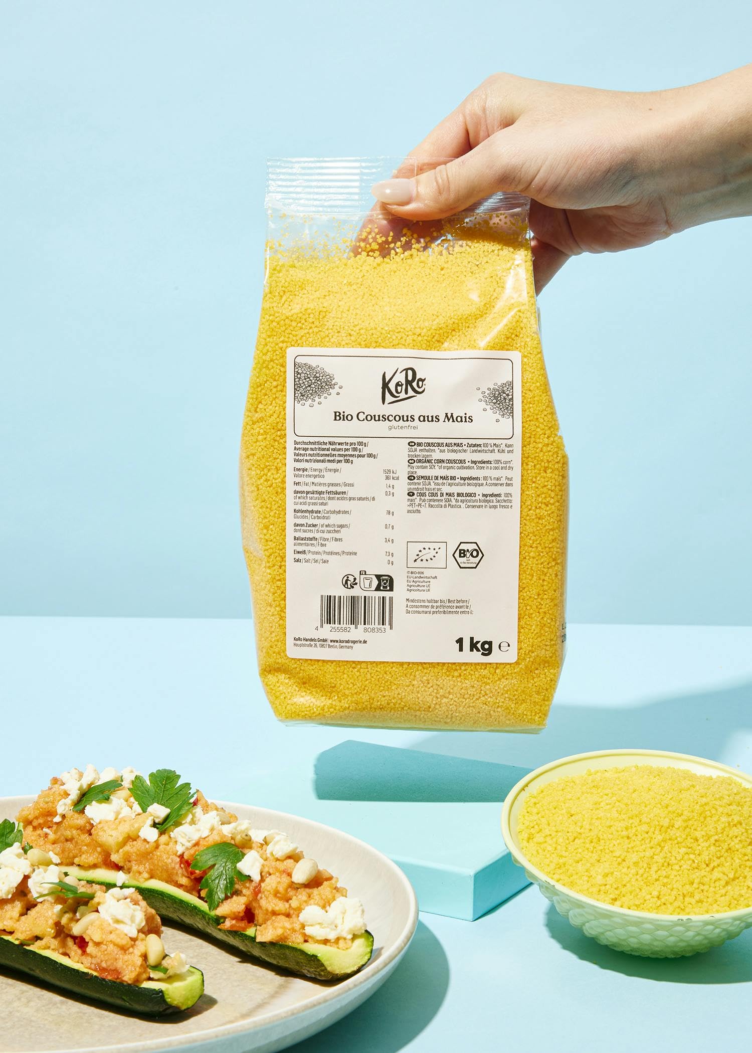 Organic Gluten Free Corn Couscous 1kg - 100% Pure Corn, Vegan & Non-GMO - Perfect for Salads, Soups & Mediterranean Dishes - Healthy Grain Alternative for Vegan & Gluten-Free Diets