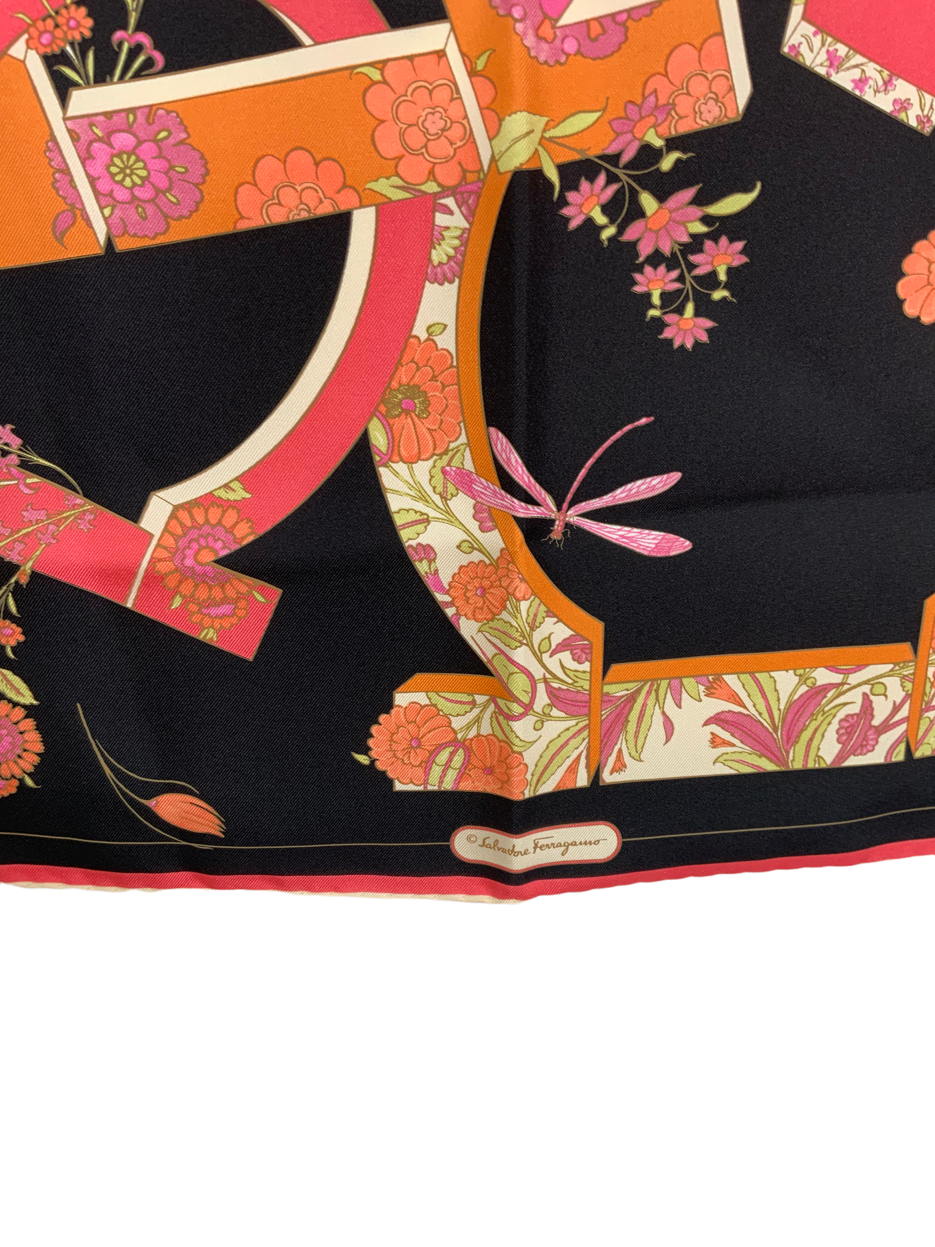 Salvatore Ferragamo Gancini Floral Print Small Silk Scarf for Women - Luxury Fashion Accessory for Spring Outfits & Gift Giving