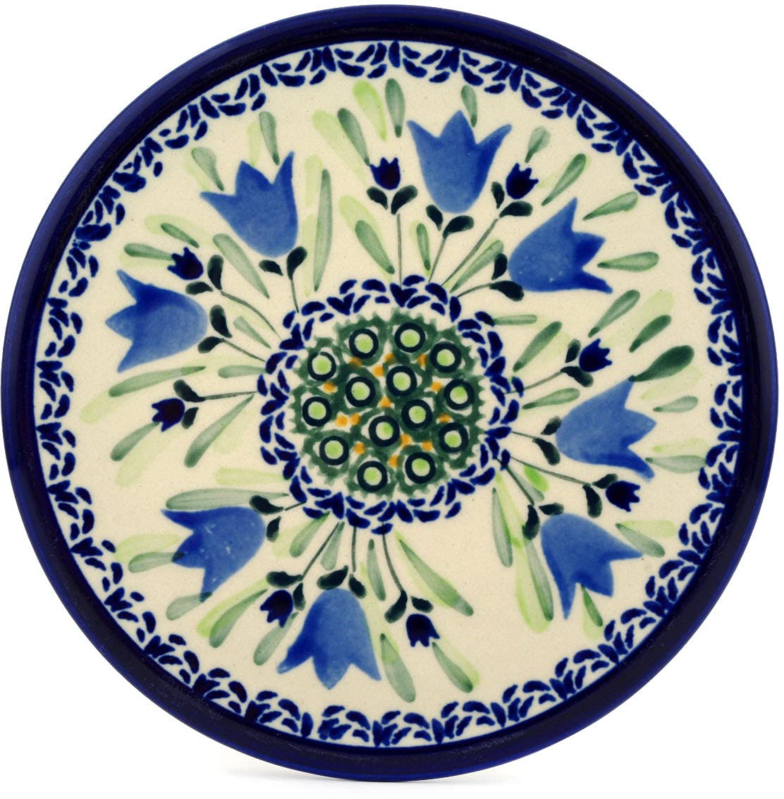 Handmade Blue Rose Polish Pottery Trivet - Blue Tulip Design for Hot Dishes & Kitchen Decor - Perfect for Dining Tables, Countertops, and Gift Giving