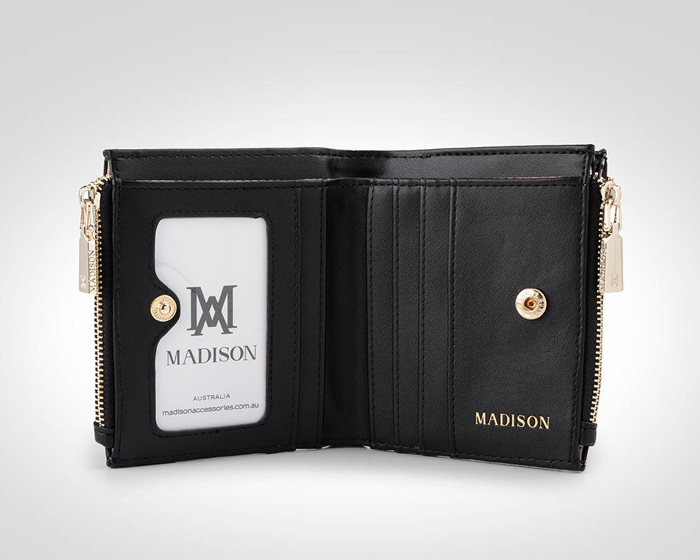 Arabella Small Double Zip Pocket Wallet for Women - Compact RFID Blocking Leather Wallet for Credit Cards & Cash - Perfect for Travel, Shopping & Everyday Use