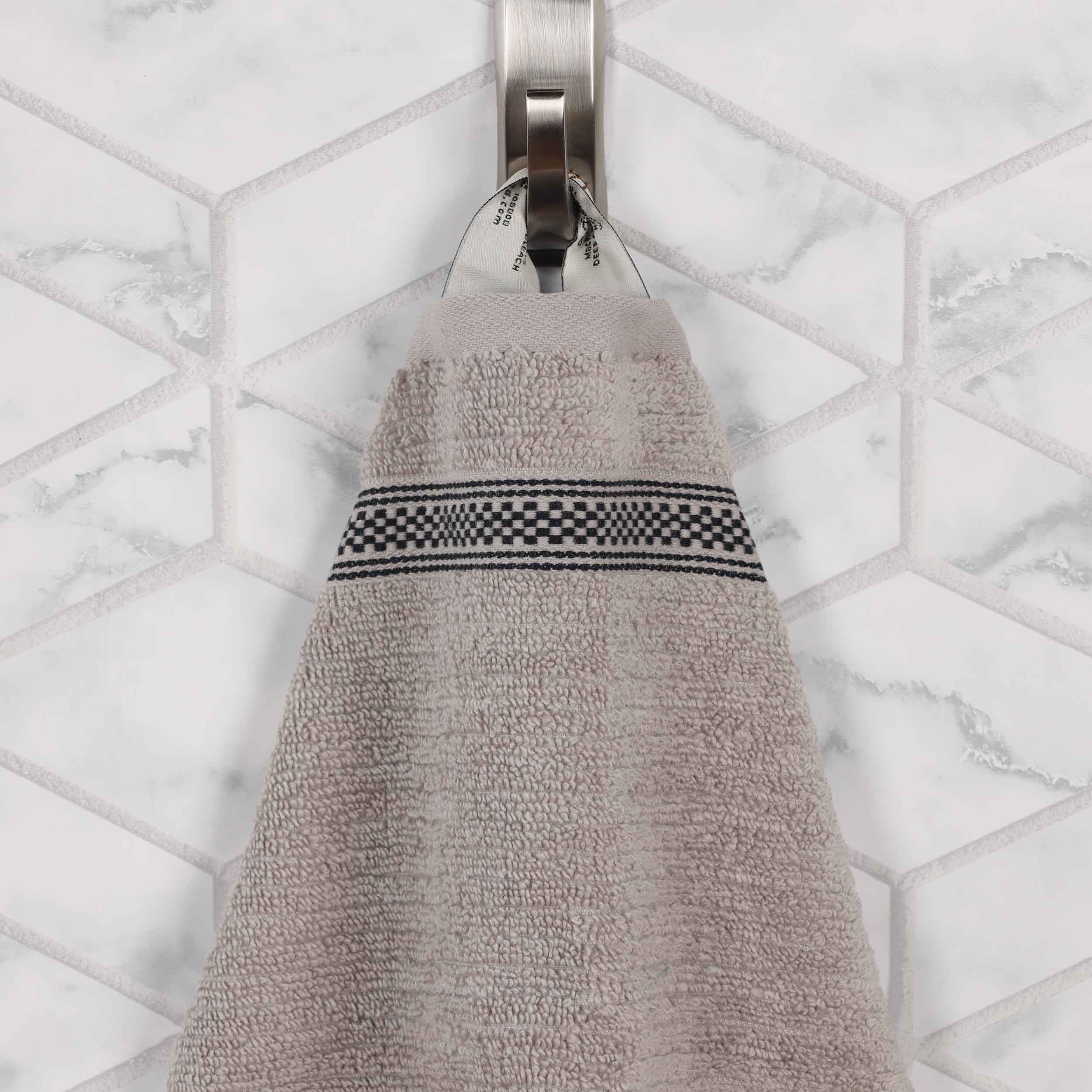 Premium Zero Twist Cotton Ribbed Geometric Border Plush 3-Piece Bath Towel Set - Ultra Soft & Absorbent for Spa, Bathroom & Luxury Home Use