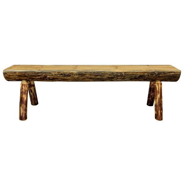 Glacier Country Half Log Plank Bench - Rustic Wooden Outdoor Bench for Garden, Patio, and Backyard - Perfect for Camping, Picnics, and Nature Relaxation