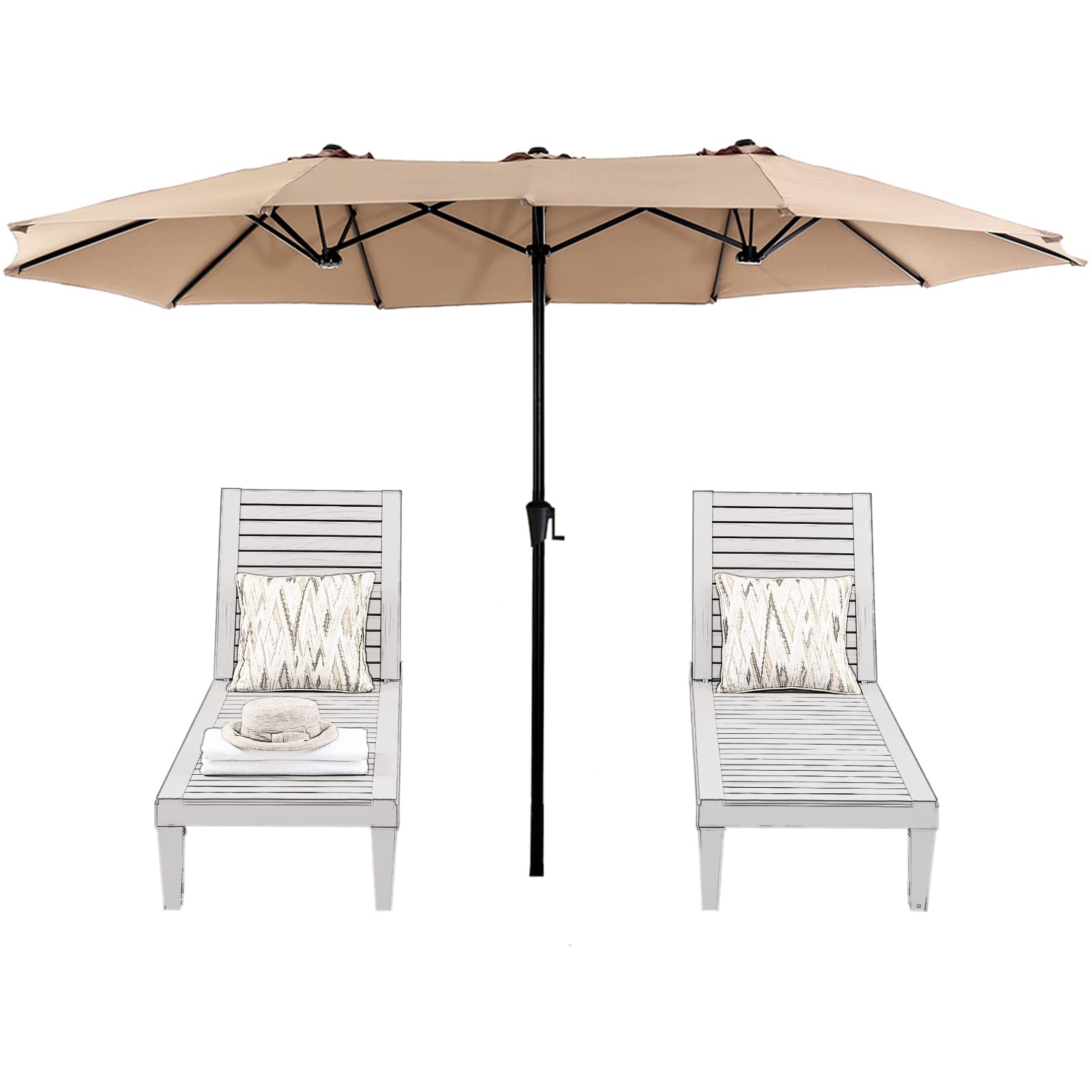 SUPERJARE 14 Ft Outdoor Patio Umbrella with 1.89 Inch Pole - Extra Large Double-Sided Crank Design, Durable Polyester Fabric in Beige - Perfect for Poolside, Backyard, and Outdoor Dining Areas