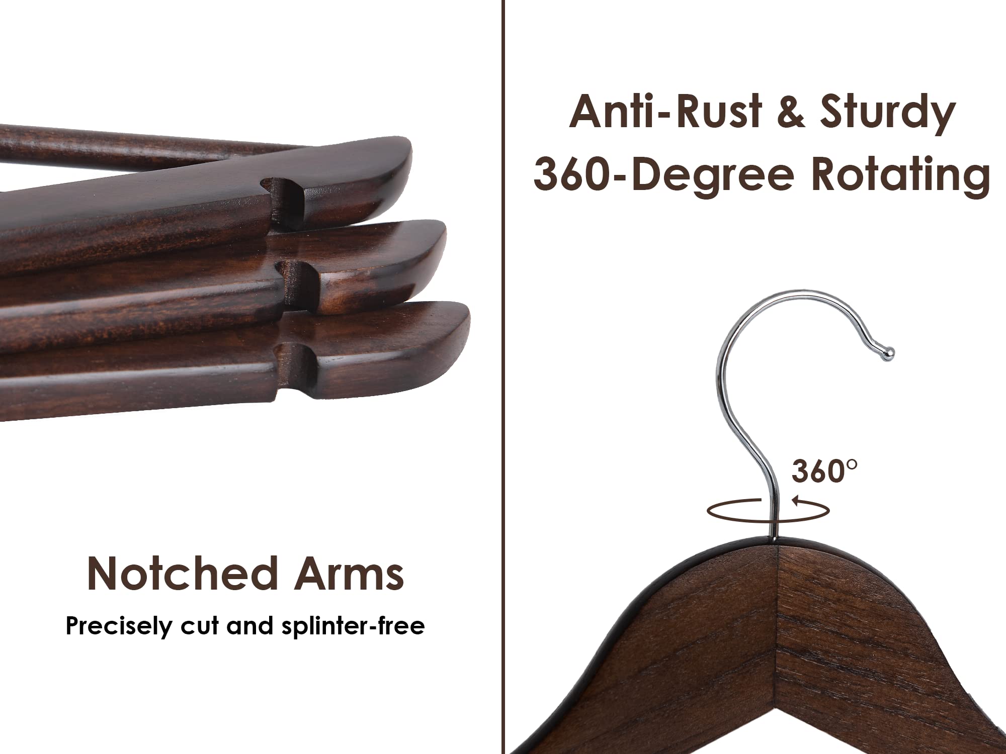 Premium Walnut Wooden Hangers 20-Pack - Heavy Duty Clothes Hangers for Coats, Shirts, Jackets, Pants & Suits - Space Saving Closet Organization for Home, Office and Retail Stores