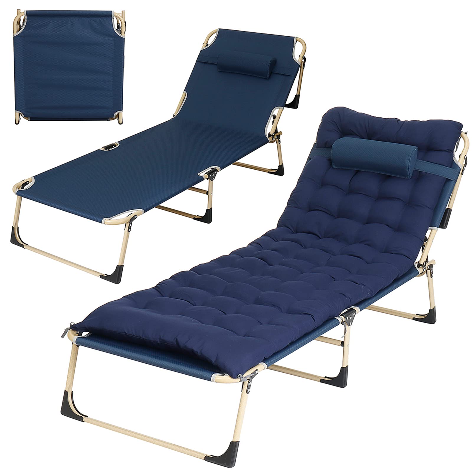 Warmounts Folding Camping Cot with Pillow & Pearl Cotton Pad - Portable Outdoor Sleeping Bed & Reclining Lounge Chair for Camping, Hiking, Backpacking, Travel, Home & Office Use