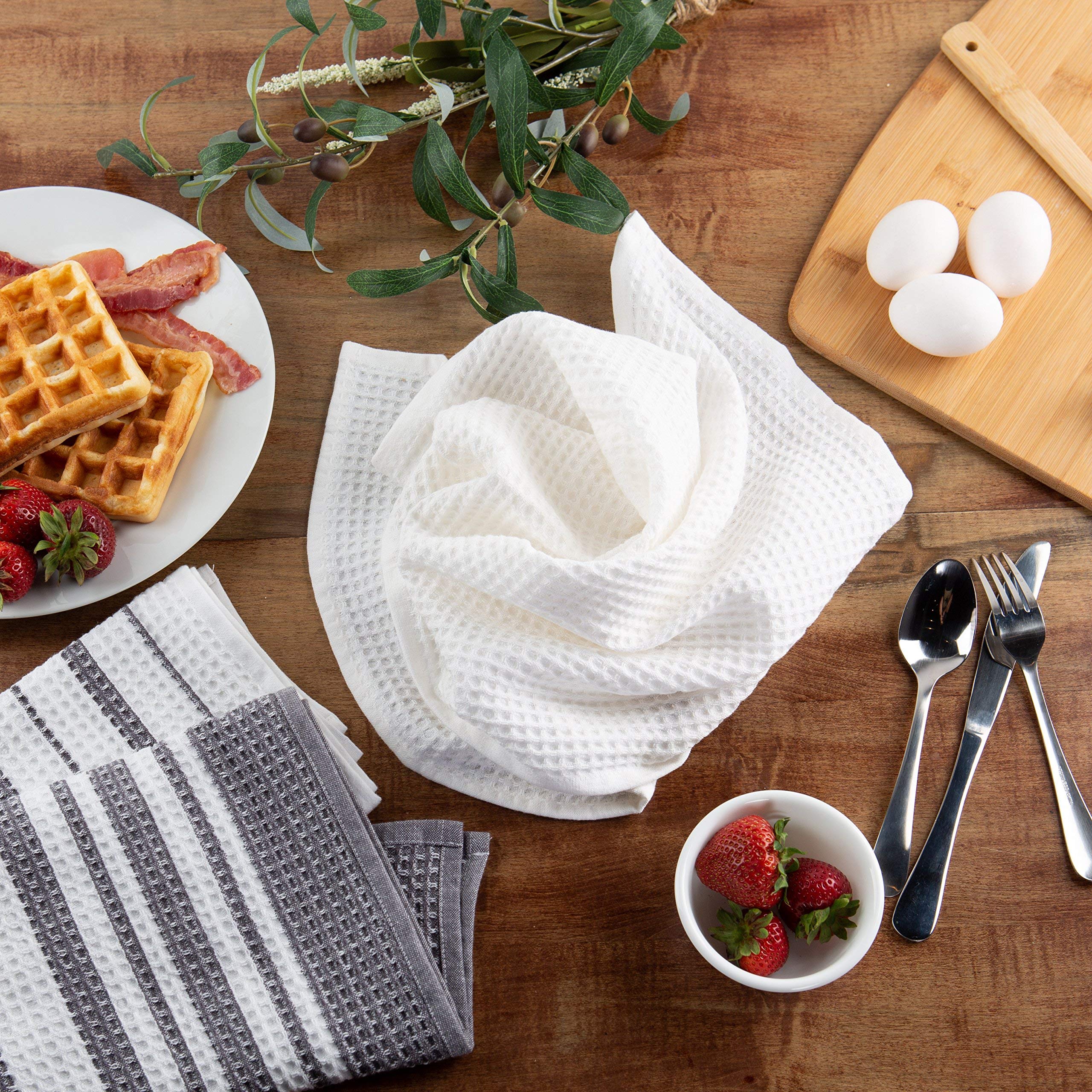 Premium Waffle Weave Kitchen Towels Set of 3 - Super Absorbent Cotton Dish Towels (28