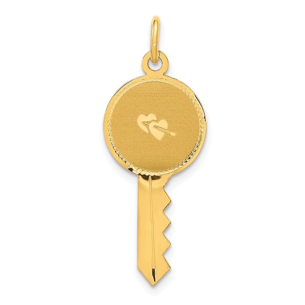 14K Yellow Gold Heart Key Charm Pendant Necklace for Women - Elegant Laser Etched Satin Finish Jewelry Gift for Anniversary, Valentine's Day & Special Occasions