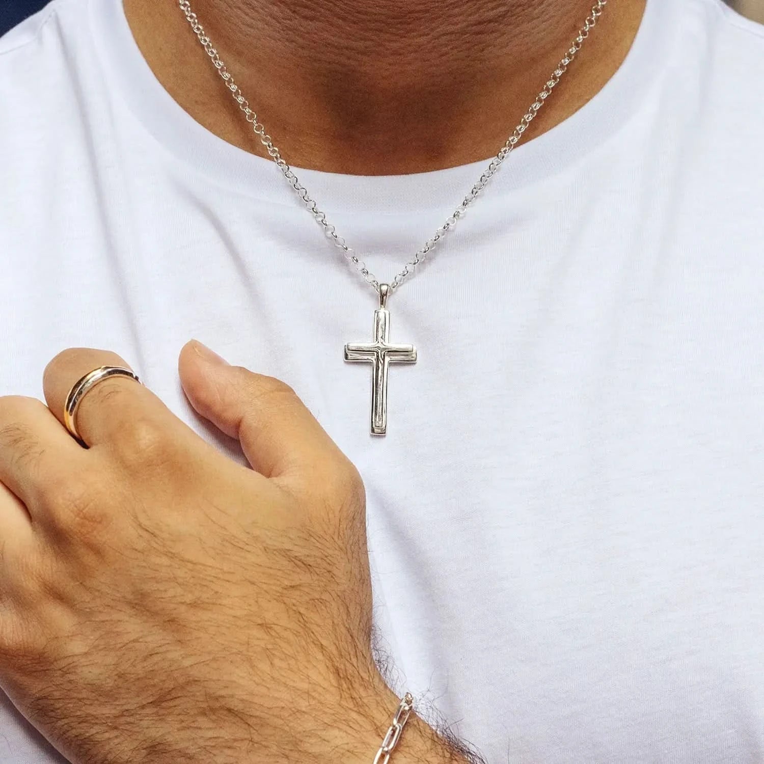 Men's Heavy Silver Cross Necklace - Religious Jewelry for Men - Perfect for Church, Gifts & Everyday Wear