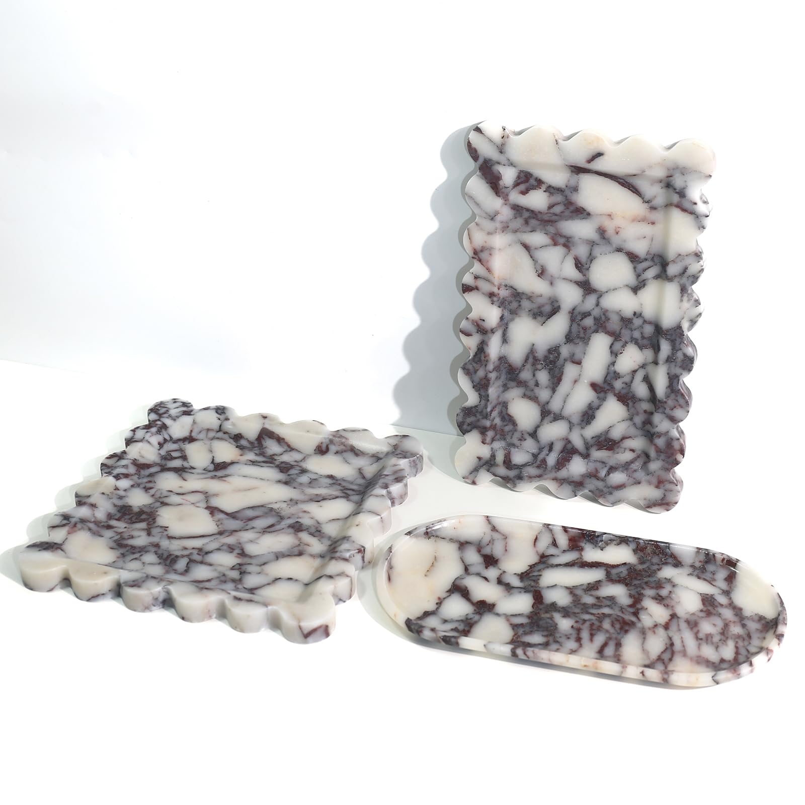 Luxury Scalloped Marble Vanity Tray - 100% Natural Stone Bathroom & Kitchen Organizer - Rectangle Storage Tray for Jewelry, Keys, Candles (11.8