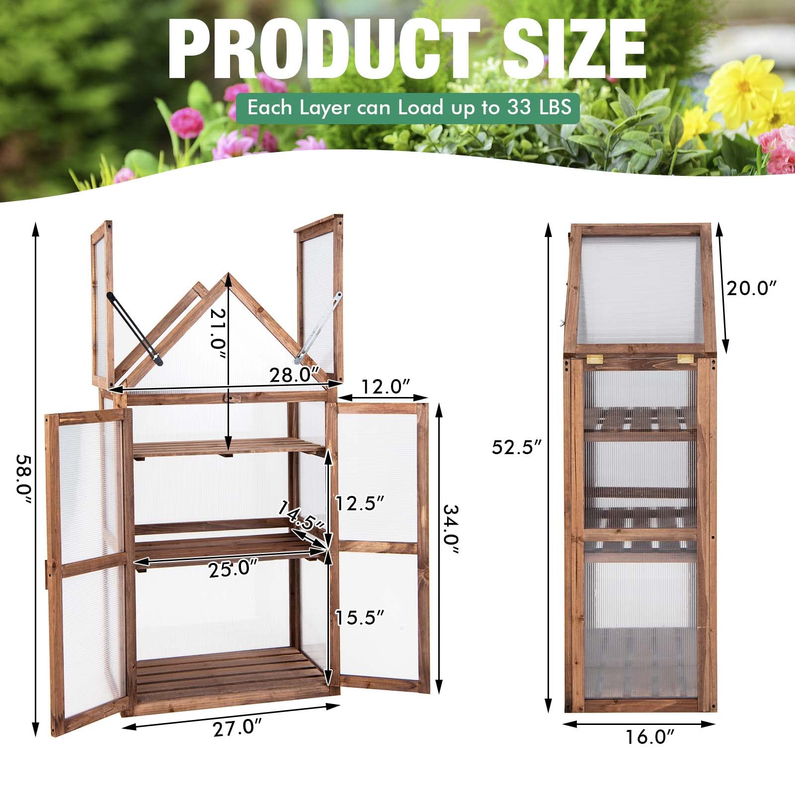 Giantex 3-Tier Portable Wooden Mini Greenhouse with Transparent Flip-Top Roof - Indoor Outdoor Garden Cold Frame, Raised Flower Planter for Patio, Balcony & Backyard - Perfect for Seed Starting, Plant Protection & Year-Round Gardening