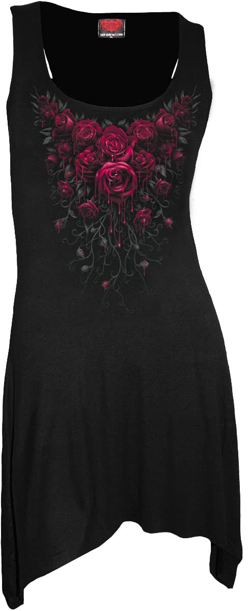 Gothic Spiral Blood Rose Black Camisole Dress for Women - Perfect for Halloween, Cosplay, and Dark Fashion Outfits
