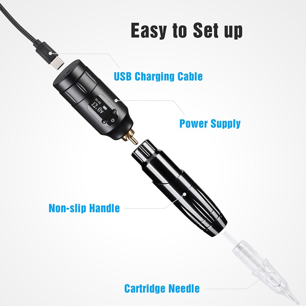 Professional Rotary Tattoo Machine Kit with Battery - Includes 50 Sterile Tattoo Needles & Portable Carry Case - Perfect for Tattoo Artists, Beginners & Home Tattoo Practice